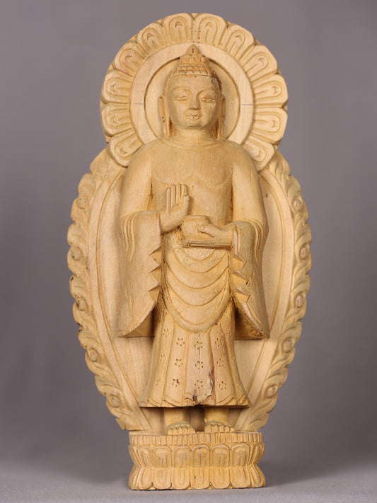 9" Wooden Lord Buddha | Handmade | Wooden Sculpture