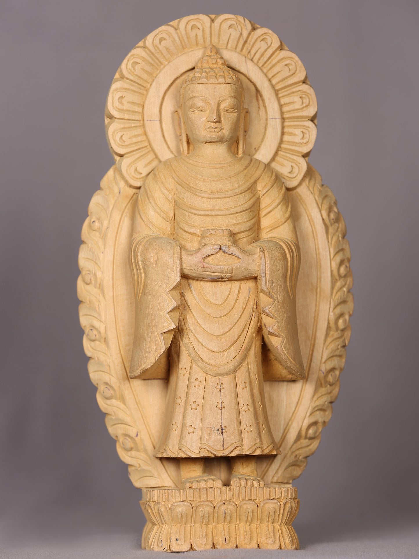 9" Wooden Lord Buddha | Handmade Sculpture