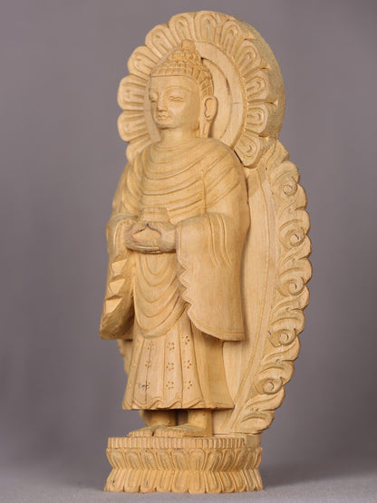 9" Wooden Lord Buddha | Handmade Sculpture