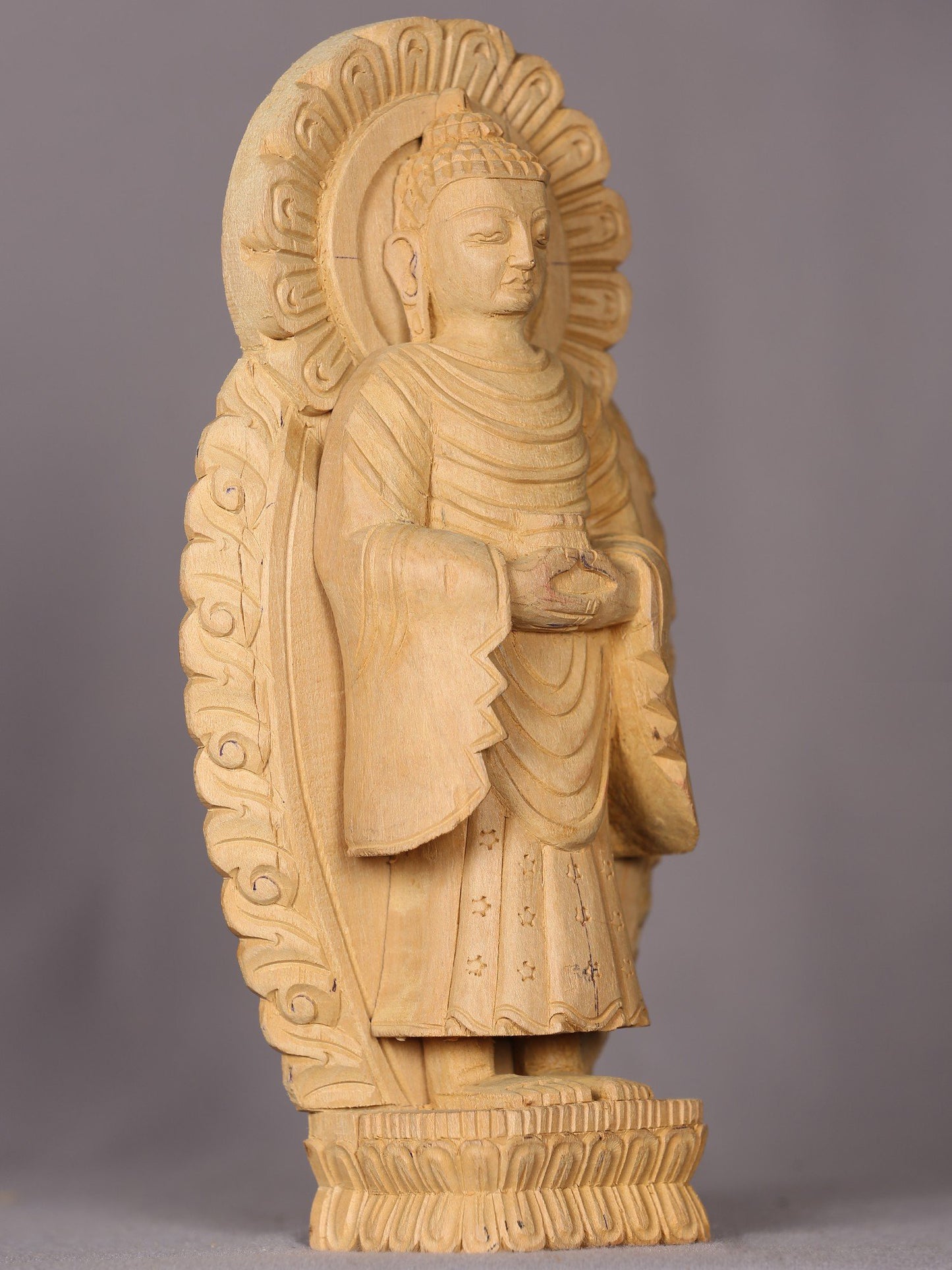 9" Wooden Lord Buddha | Handmade Sculpture