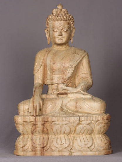 12" Wooden Lord Shakyamuni Buddha Idol | Handmade Sculpture