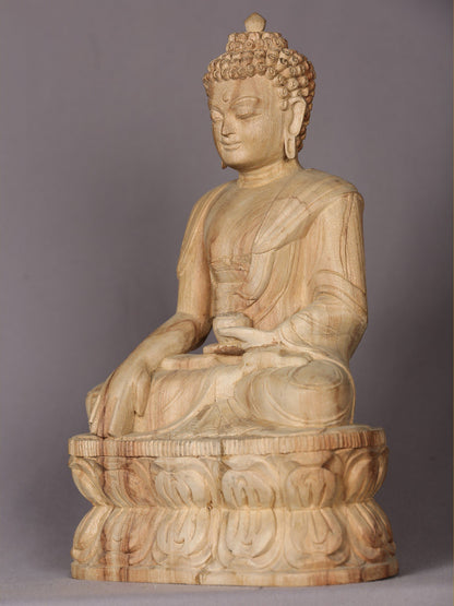 12" Wooden Lord Shakyamuni Buddha Idol | Handmade Sculpture