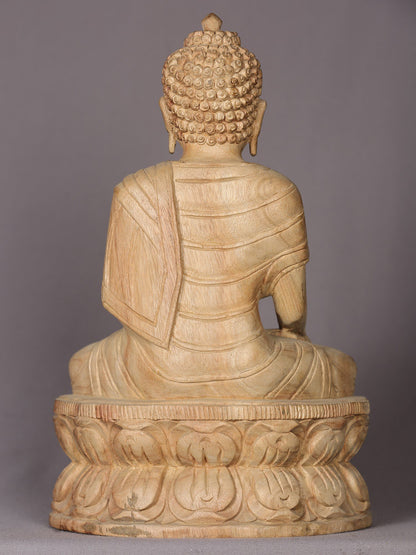 12" Wooden Lord Shakyamuni Buddha Idol | Handmade Sculpture