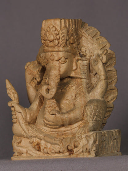 5" Small Wooden Lord Ganesha Statue | Handmade Sculpture