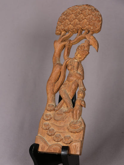 12" Wooden Maya Devi Sculpture | Handmade Wooden Sculpture