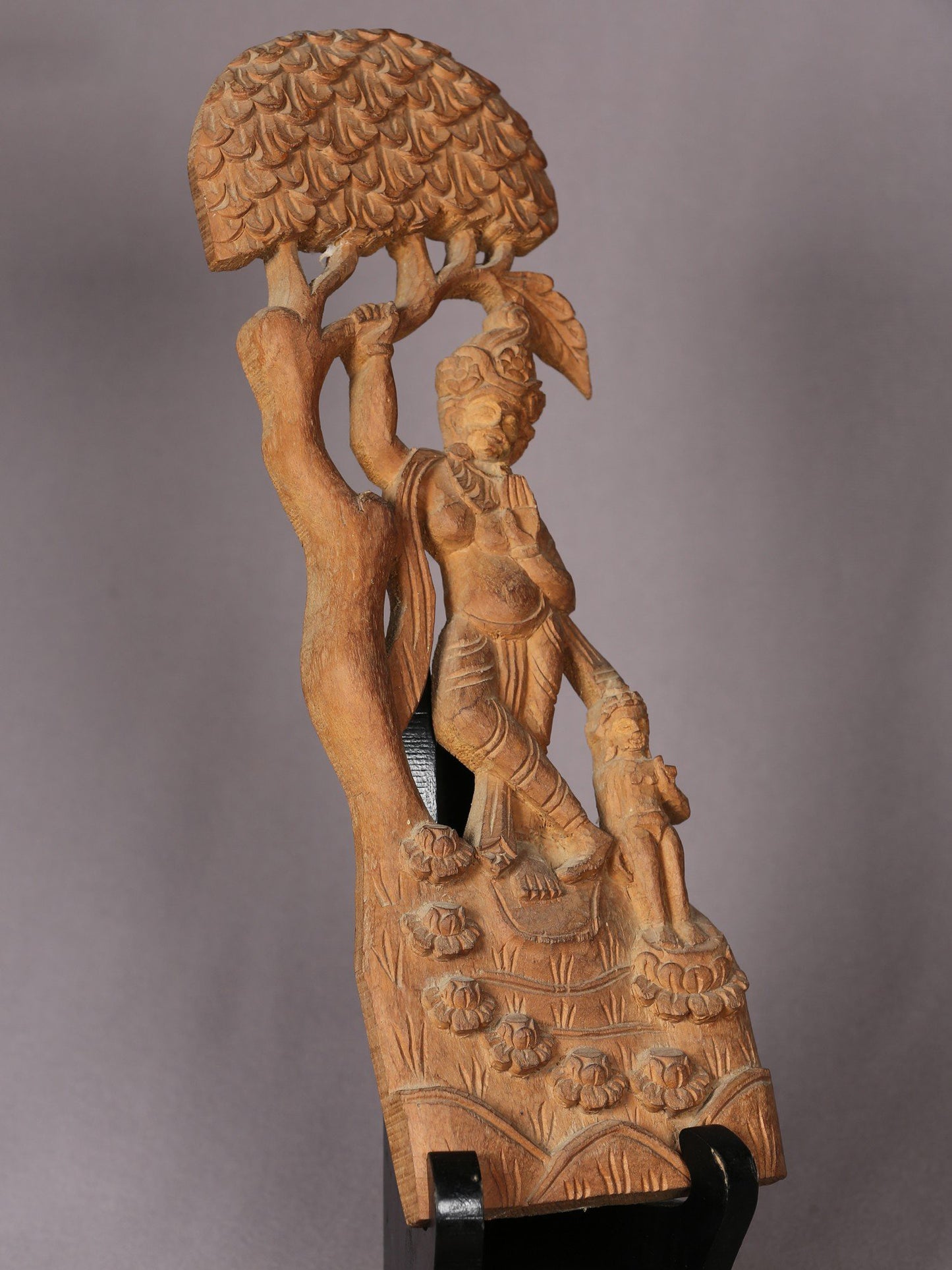 12" Wooden Maya Devi Sculpture | Handmade Wooden Sculpture