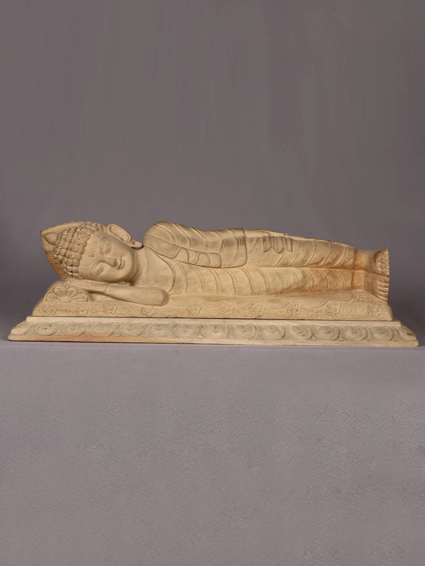 24" Wooden Lord Sleeping Buddha Sculpture | Handmade Wooden Sculpture