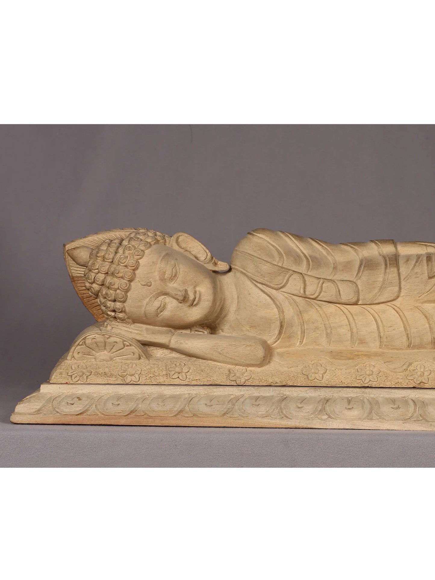 24" Wooden Lord Sleeping Buddha Sculpture | Handmade Wooden Sculpture