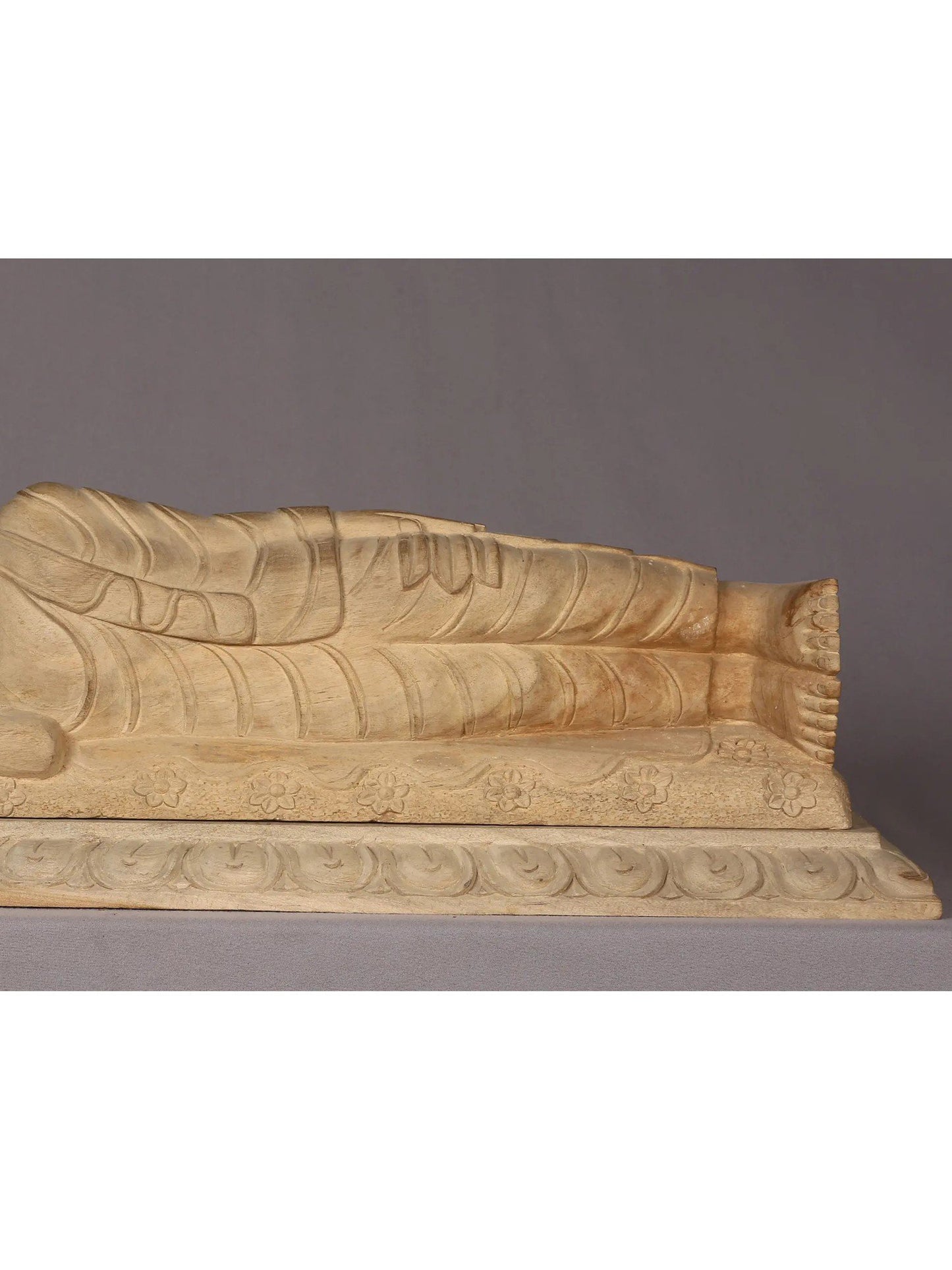 24" Wooden Lord Sleeping Buddha Sculpture | Handmade Wooden Sculpture