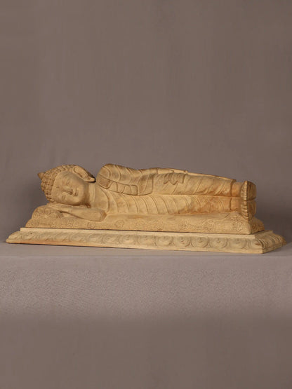 24" Wooden Lord Sleeping Buddha Sculpture | Handmade Wooden Sculpture