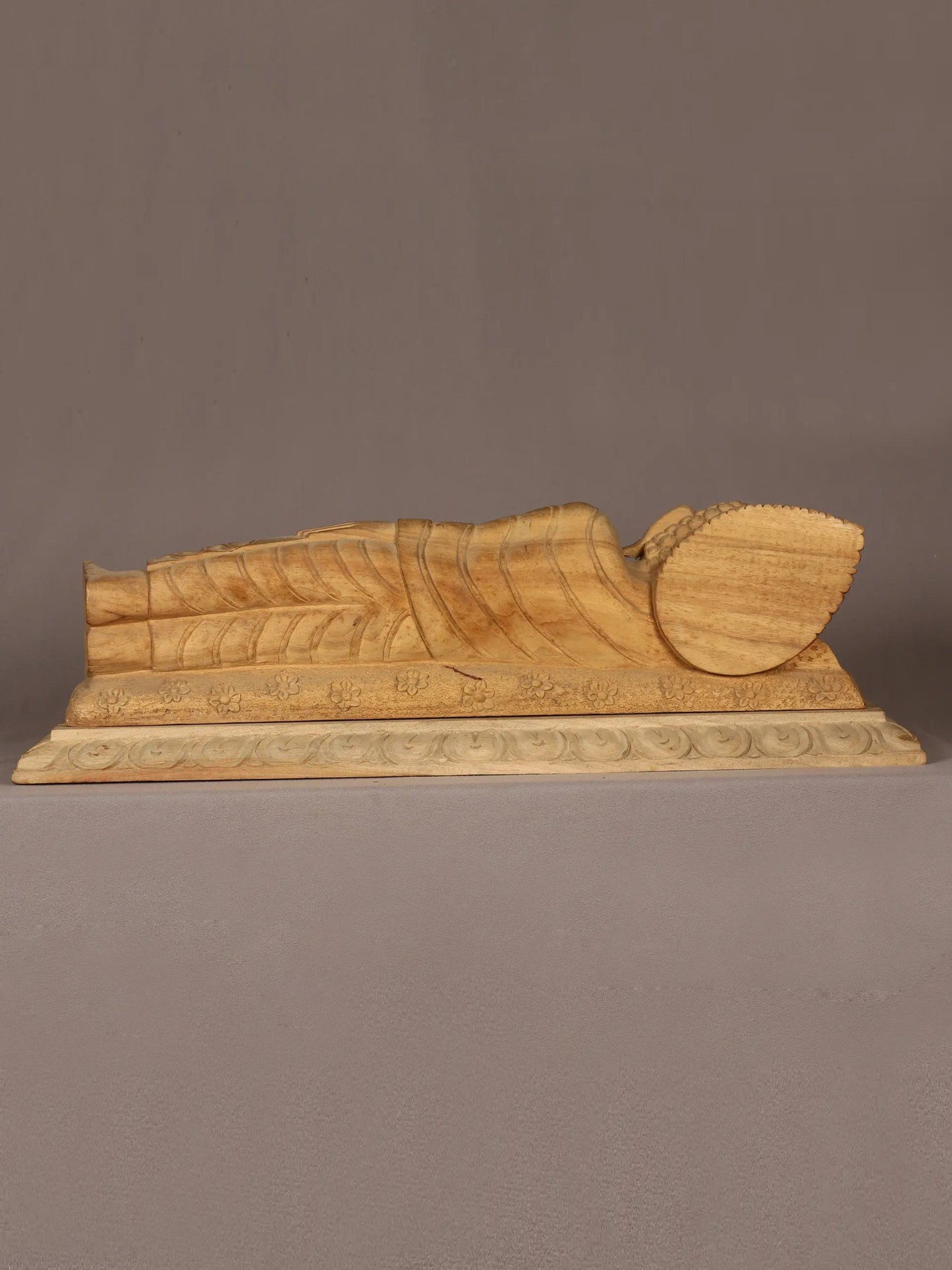 24" Wooden Lord Sleeping Buddha Sculpture | Handmade Wooden Sculpture