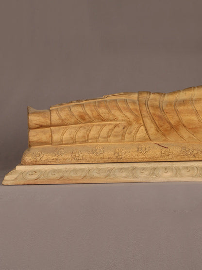 24" Wooden Lord Sleeping Buddha Sculpture | Handmade Wooden Sculpture