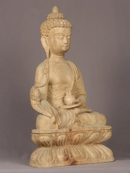 16" Wooden Lord Medicine Buddha Sculpture | Handmade Sculpture