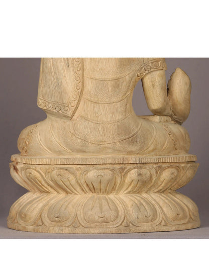 16" Wooden Lord Medicine Buddha Sculpture | Handmade Sculpture