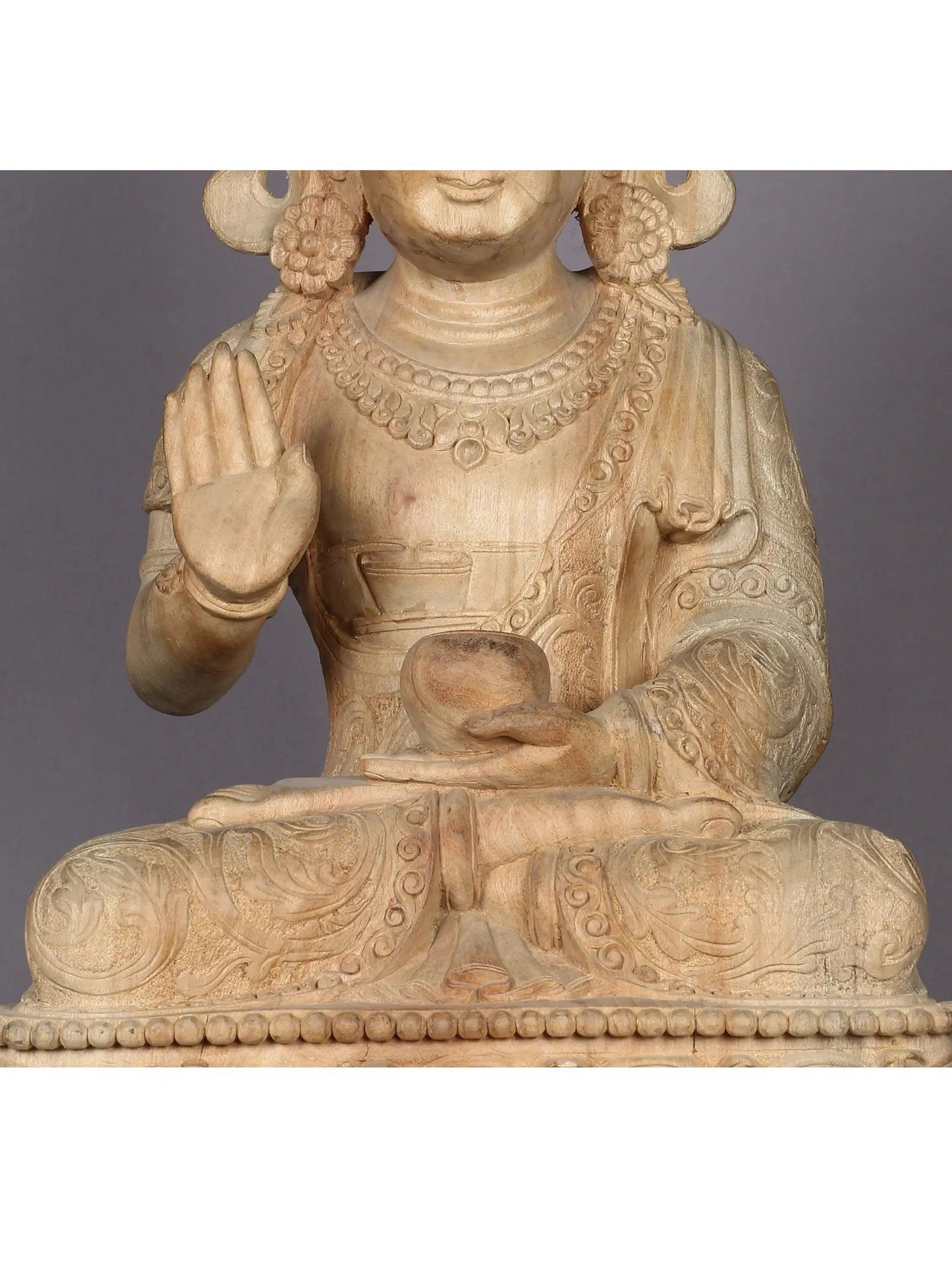 20" Wooden Crowned Lord Buddha Sculpture | Handmade Wooden Sculpture