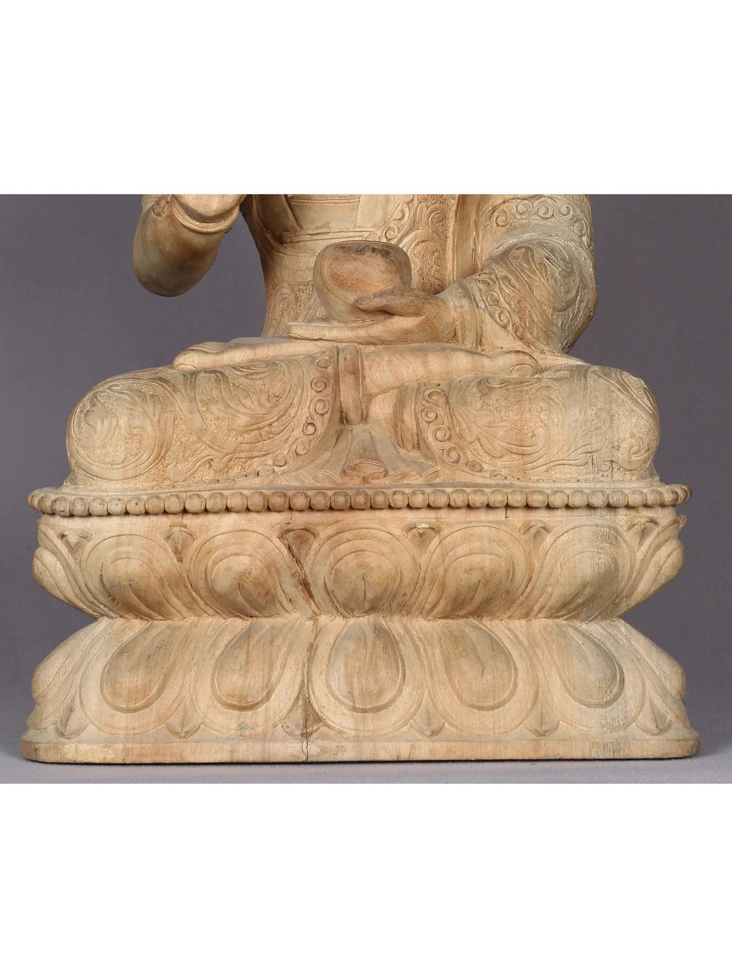 20" Wooden Crowned Lord Buddha Sculpture | Handmade Wooden Sculpture