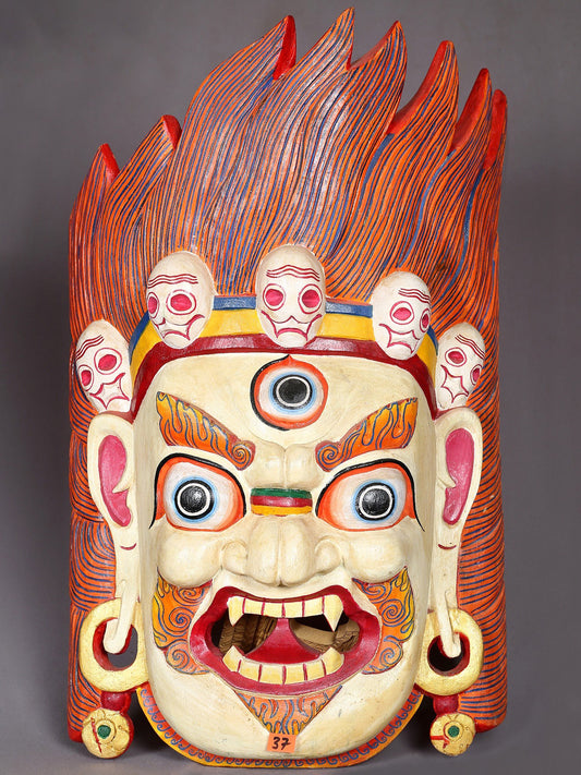 25" Wooden Bhairava Mask Sculpture | Wooden Sculpture