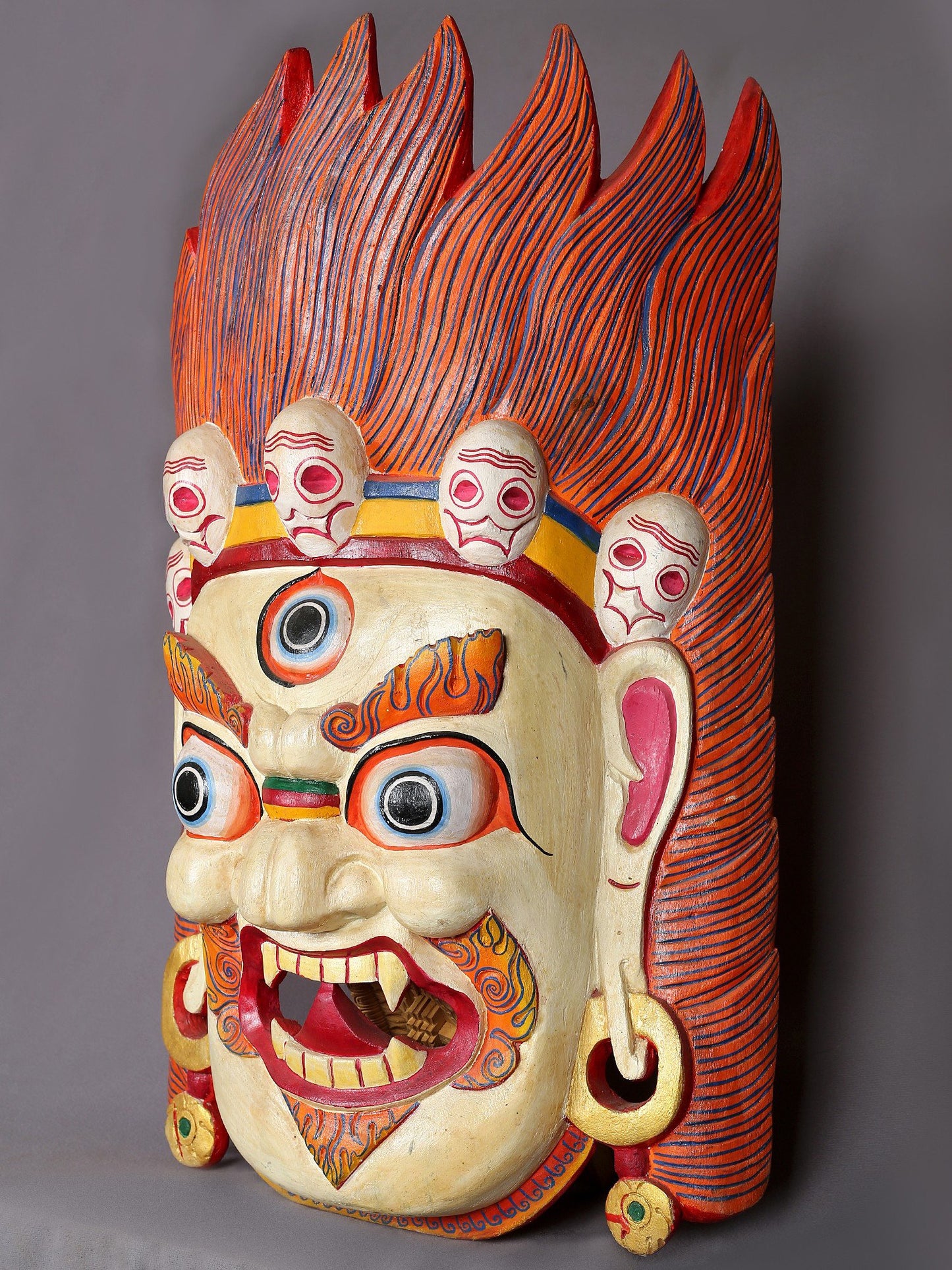 25" Wooden Bhairava Mask Sculpture | Wooden Sculpture