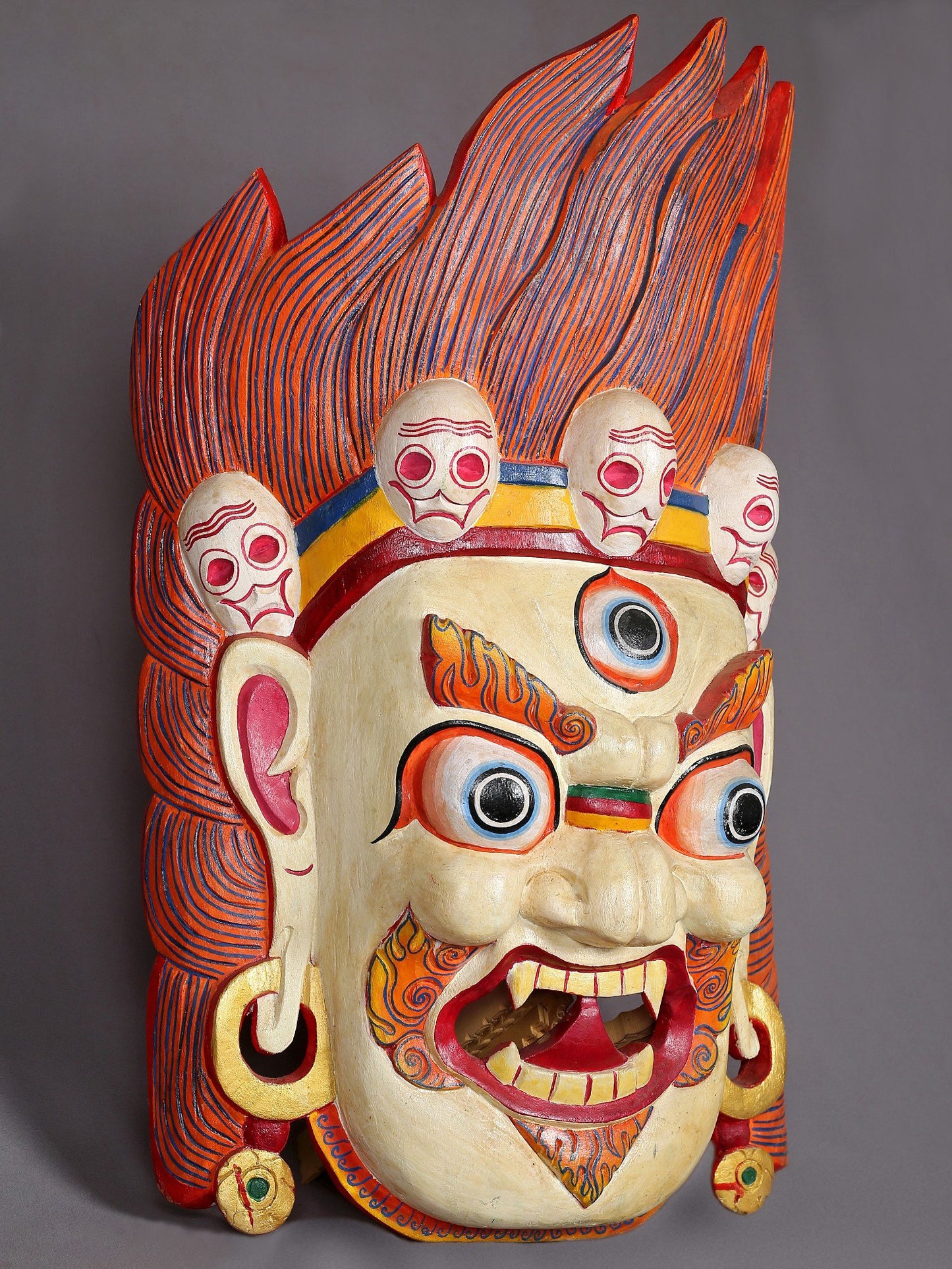 25" Wooden Bhairava Mask Sculpture | Wooden Sculpture