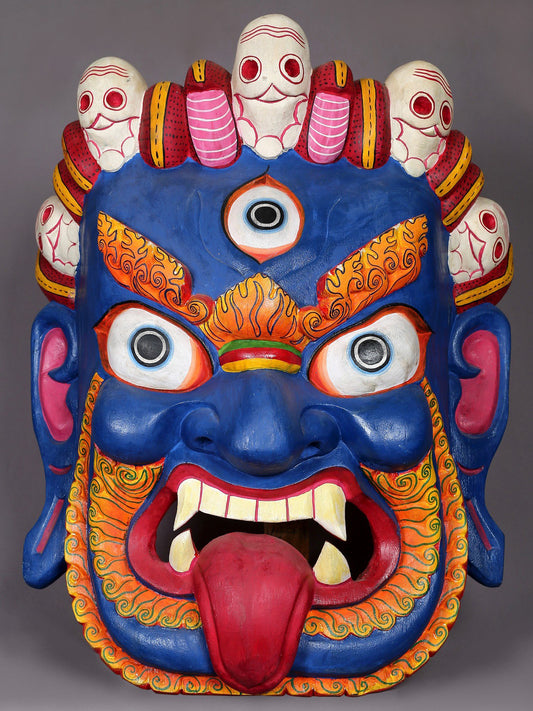 25" Wooden Bhairava Mask | Nepalese Wooden Statues