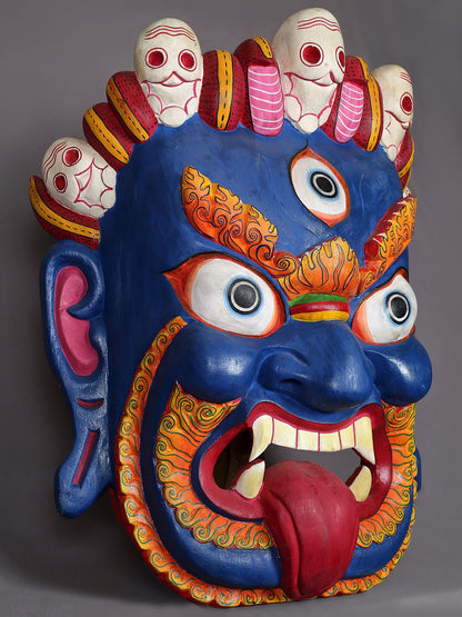 25" Wooden Bhairava Mask | Nepalese Wooden Statues