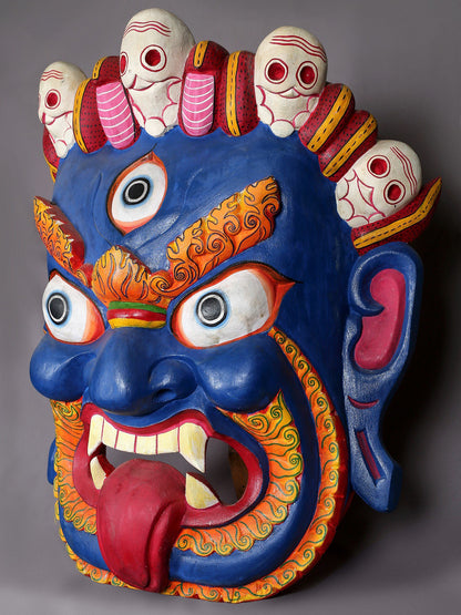 25" Wooden Bhairava Mask | Nepalese Wooden Statues