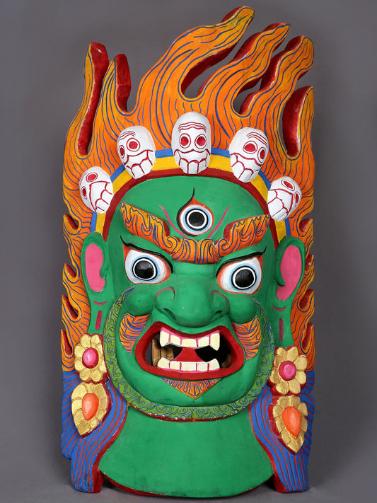 26" Wooden Bhairava Mask | Handmade Wooden Sculpture