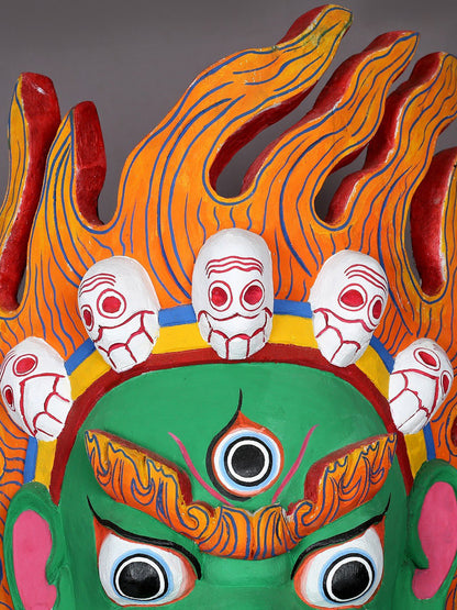 26" Wooden Bhairava Mask | Handmade Wooden Sculpture