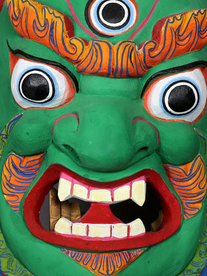 26" Wooden Bhairava Mask | Handmade Wooden Sculpture