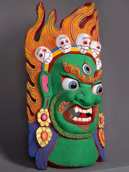 26" Wooden Bhairava Mask | Handmade Wooden Sculpture