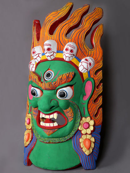 26" Wooden Bhairava Mask | Handmade Wooden Sculpture