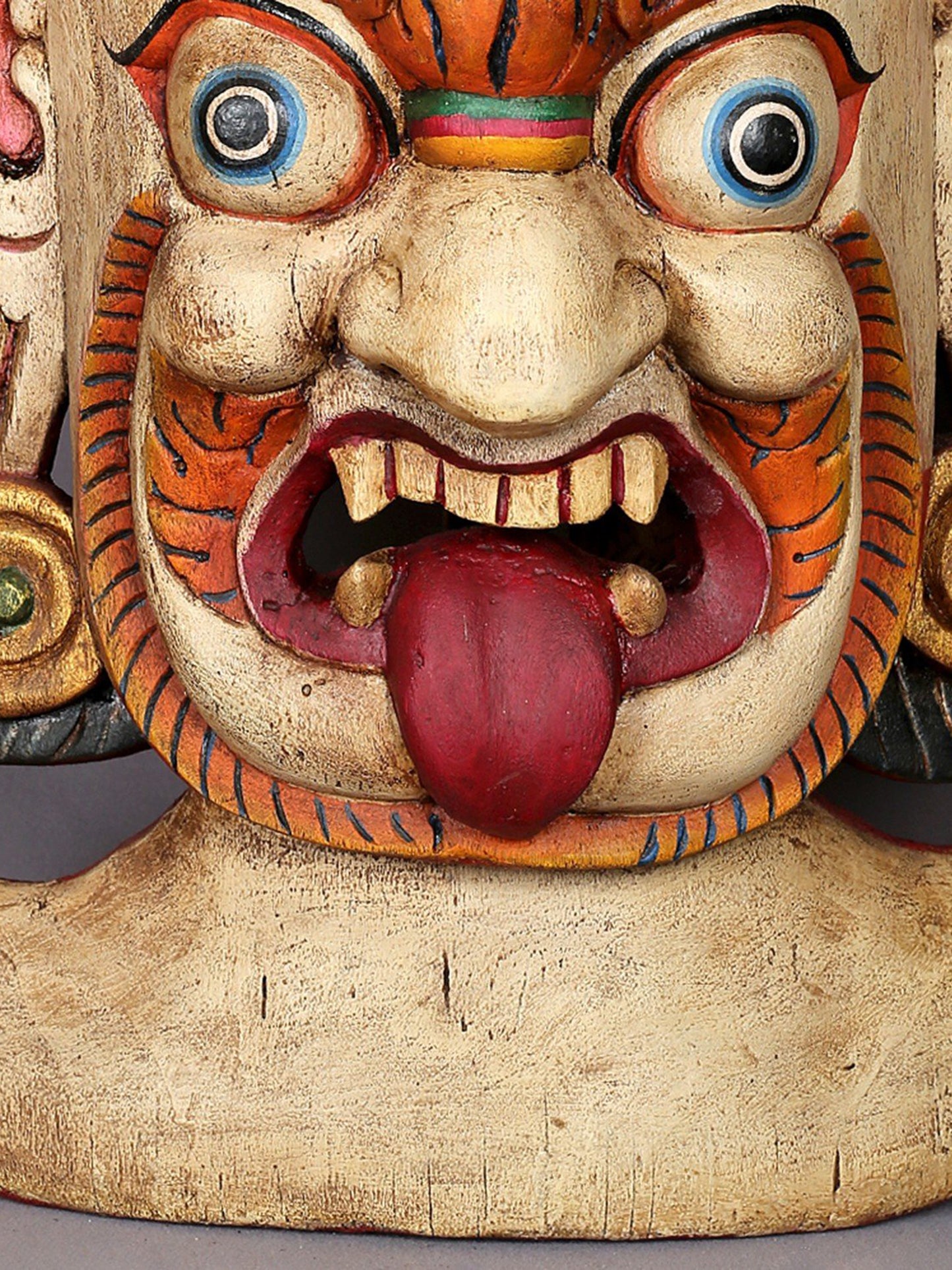 25" Wooden White Bhairava Mask | Handmade Mask Sculpture