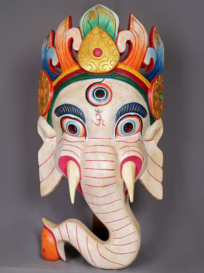 27" Wooden Lord Ganesha Mask | Aesthetic Nepalese Wooden Idols