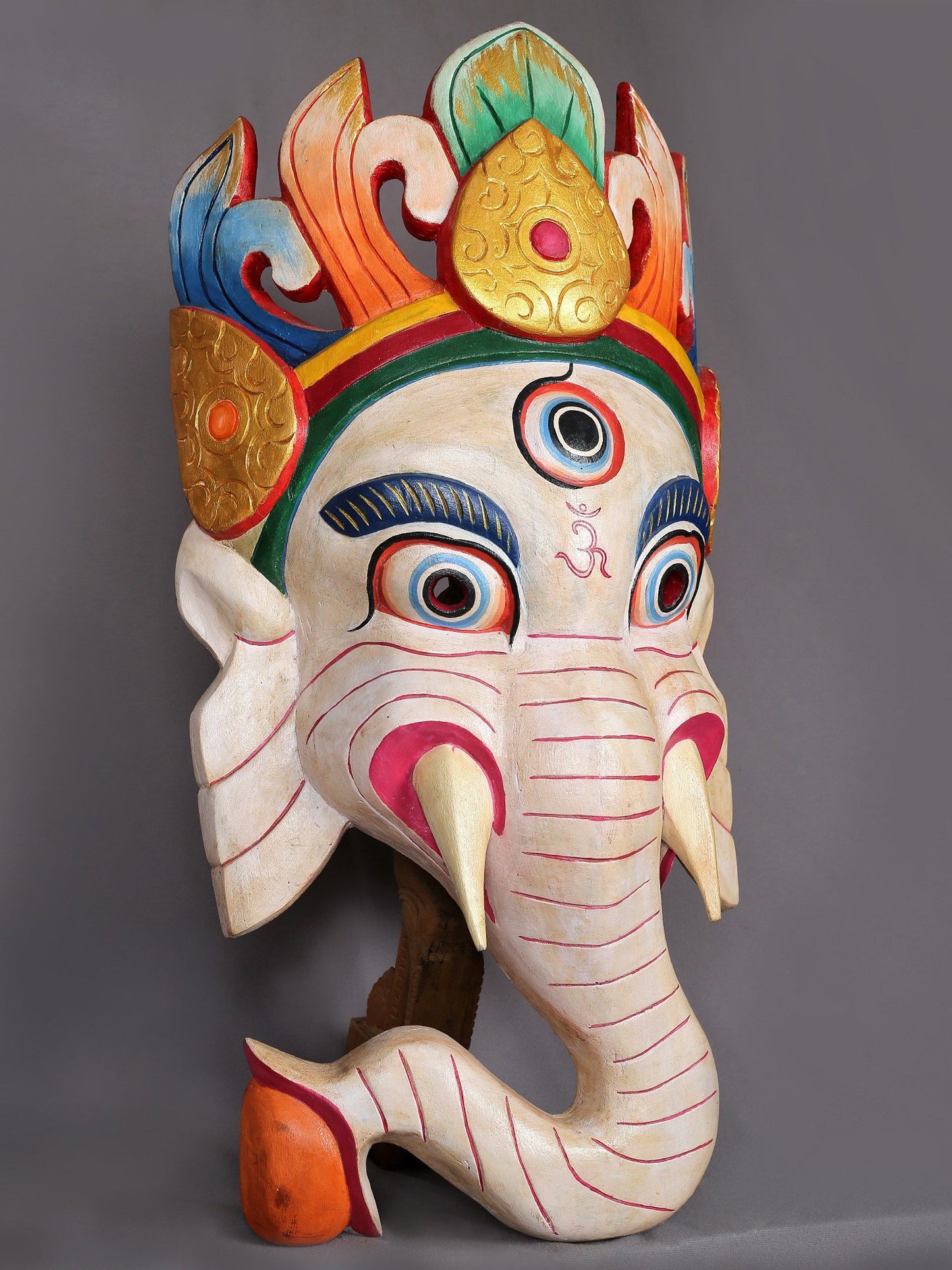 27" Wooden Lord Ganesha Mask | Aesthetic Nepalese Wooden Idols