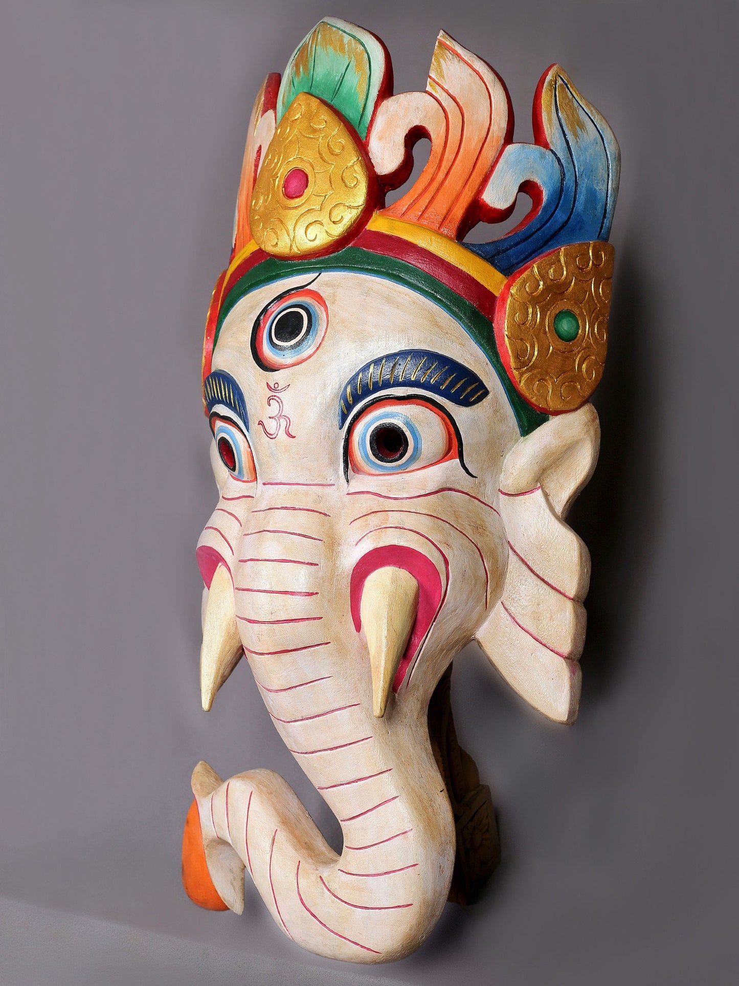 27" Wooden Lord Ganesha Mask | Aesthetic Nepalese Wooden Idols