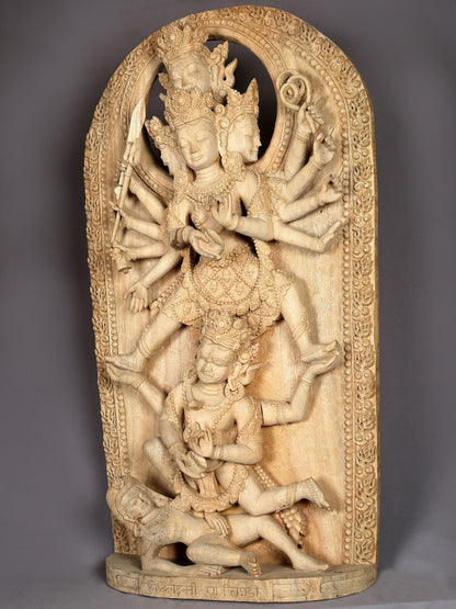 Siddhi Lakshmi Purna Chandi: Rare Goddess Large Wooden Statue