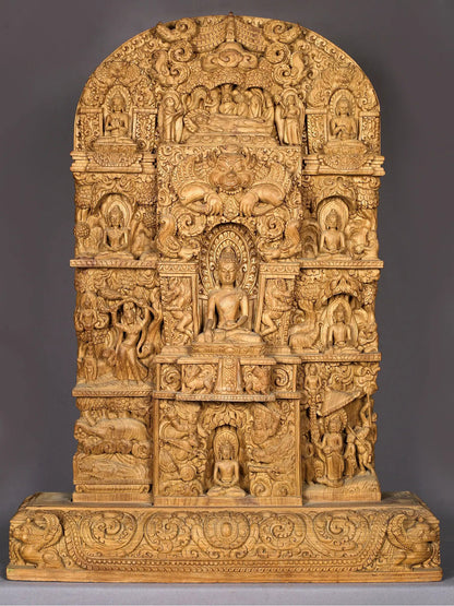 32" Magnificent Statue Depicting Lord Buddha's Life (This Extremely Rare Artwork Was Handcarved In Nepal)