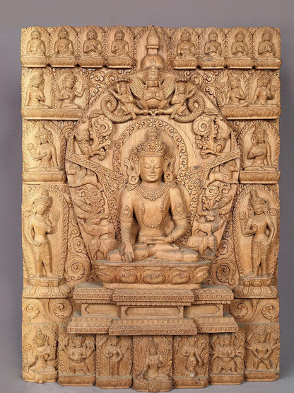 25" Crowned Lord Buddha | Handcarved In Nepal | Made Of Campor Tree Wood