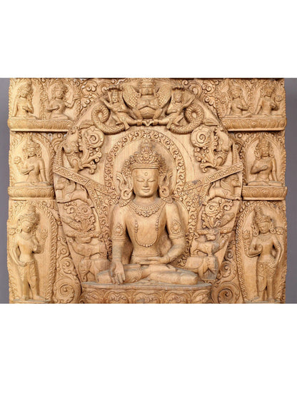 25" Crowned Lord Buddha | Handcarved In Nepal | Made Of Campor Tree Wood