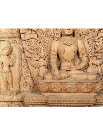 25" Crowned Lord Buddha | Handcarved In Nepal | Made Of Campor Tree Wood