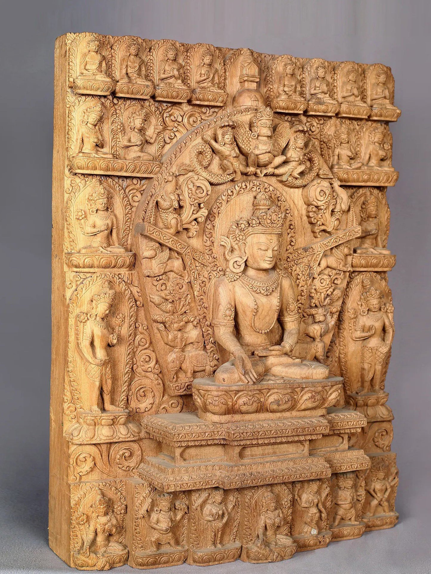 25" Crowned Lord Buddha | Handcarved In Nepal | Made Of Campor Tree Wood