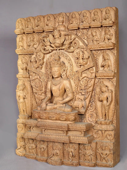 25" Crowned Lord Buddha | Handcarved In Nepal | Made Of Campor Tree Wood