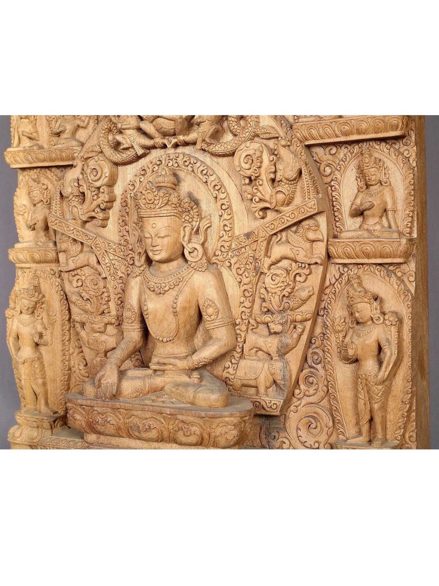 25" Crowned Lord Buddha | Handcarved In Nepal | Made Of Campor Tree Wood