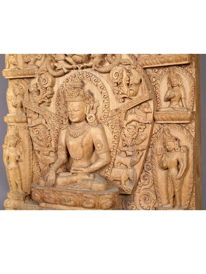 25" Crowned Lord Buddha | Handcarved In Nepal | Made Of Campor Tree Wood