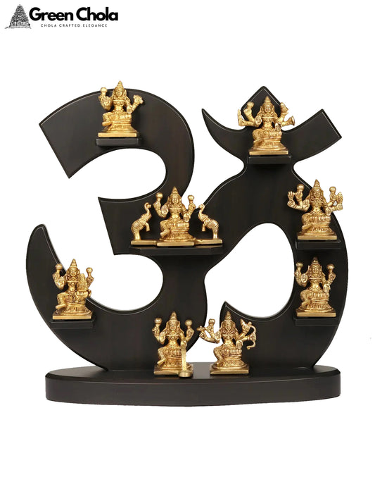 Wood Based Om with Ashtalakshmi Brass Idol | Decorative Home Accent