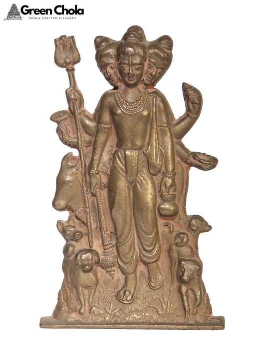 8" Brass Tablet of Lord Dattatreya | Spiritual Art Piece