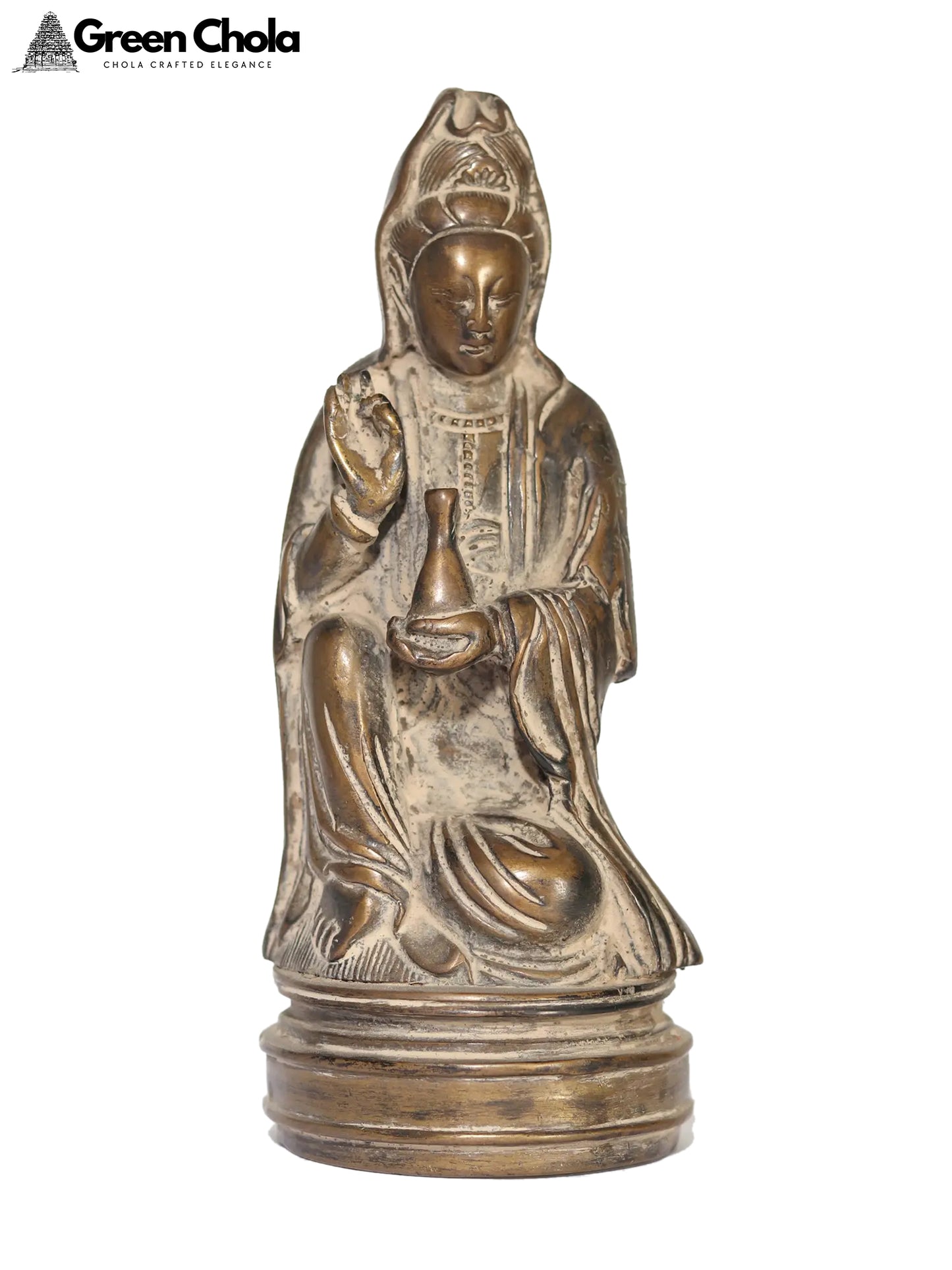 8-Inch Goddess Guanyin Brass Statue | Symbol of Compassion