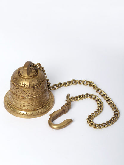 3" Wall Hanging Bell In Brass | Designer Brass Bell | Ritual Item For Gifting