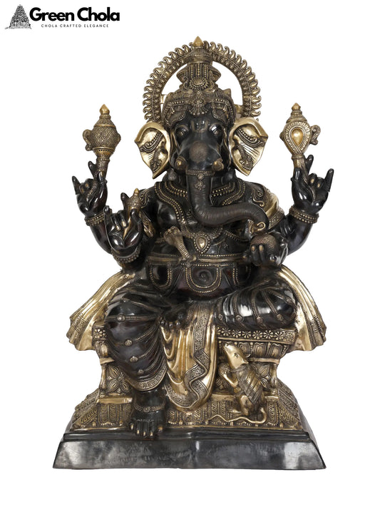 Large Four Armed Lord Ganesha Brass Statue 61-Inch