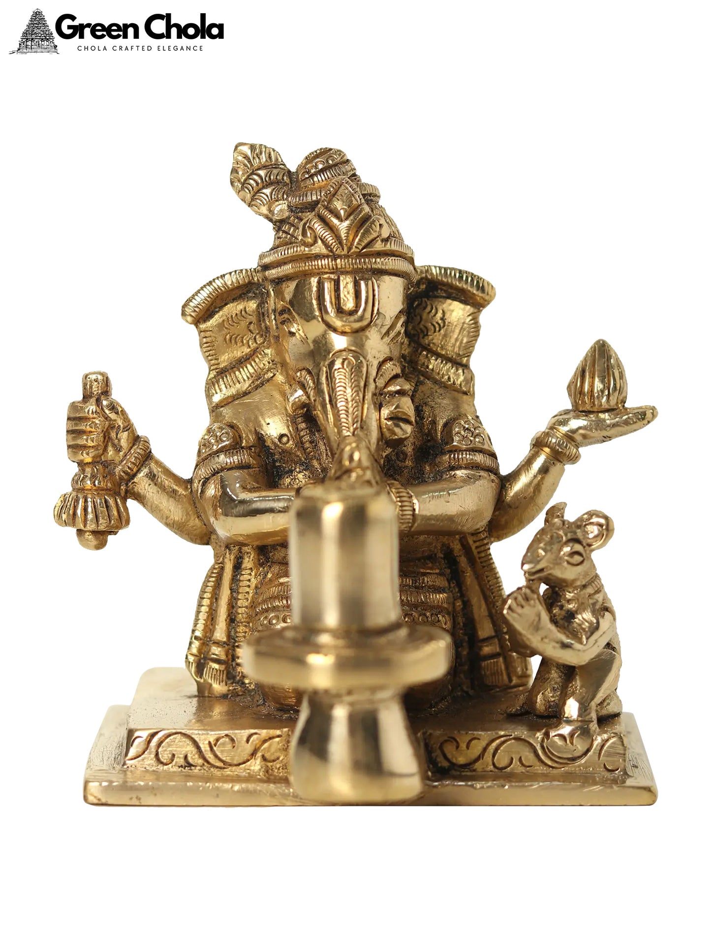 3-Inch Small Lord Ganesh Brass Idol Worshipping Shivalinga